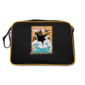 Catzilla Japanese Cat Sunset - Art surréaliste - Sac Retro - noir/or - Dos