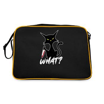 WAS? Katze mit Messer - Schwarzer Humor - Retro Tasche - Schwarz/Gold - Hinten