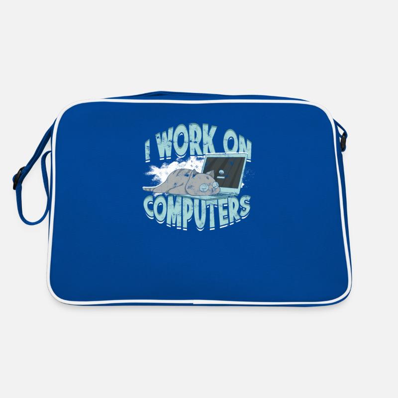 I WORK ON COMPUTERS - Cat and Computers - Tech Retro Bag