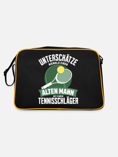 Tennisspieler Geschenk Tennisschläger Tennis-Match - Retro Tasche - Schwarz/Gold - Hinten