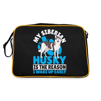 Siberian Husky ist der Grund, warum ich früh - Retro Tasche - Schwarz/Gold - Hinten