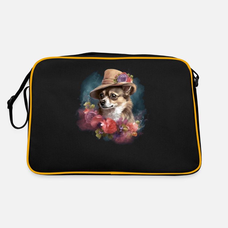Chihuahua - Dame Anglaise Robe Chien - Sac Retro - noir/or
