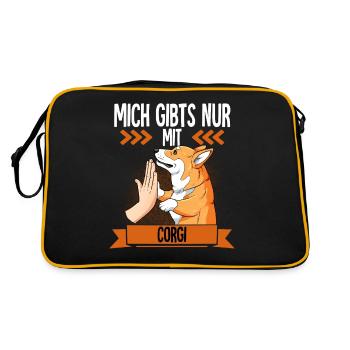 Mich Gibts Nur Mit Corgi - Retro Tasche - Schwarz/Gold - Hinten