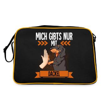 Mich Gibts Nur Mit Dackel - Retro Tasche - Schwarz/Gold - Hinten