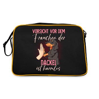 Vorsicht vor dem Frauchen Dackel - Retro Tasche - Schwarz/Gold - Hinten