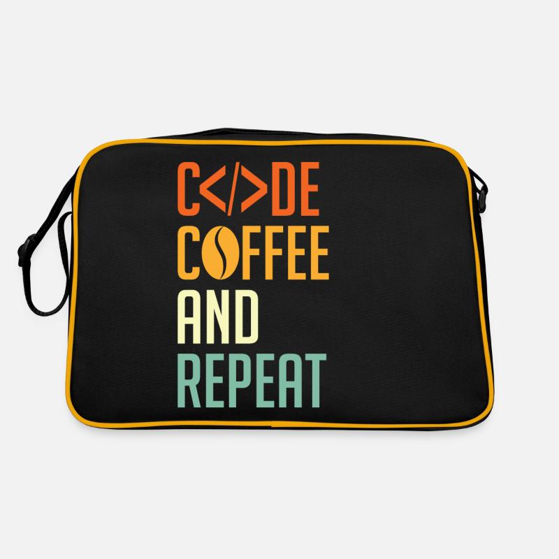 Coder Spruch Code Coffee and Repeat Retro Tasche