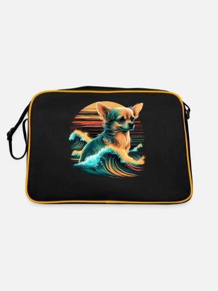 Chihuahua | Surf Cool Planche Surfeur Océan Chien - Sac Retro - noir/or - Dos