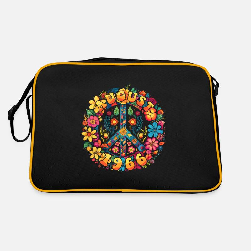 Flower Power Hippie Geburstag - August 1966 - Retro Tasche - Schwarz/Gold