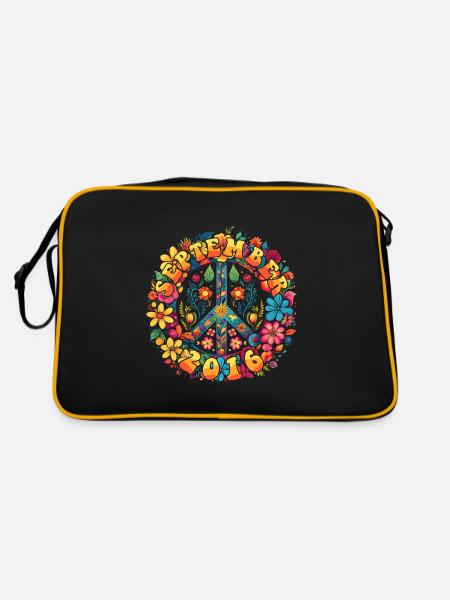 Flower Power Hippie Birthday - September 2016 - Retro Bag - black/gold - Back
