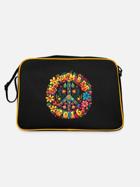Flower Power Hippie Birthday - November 2016 - Retro Bag - black/gold - Back
