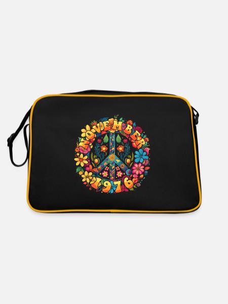 Flower Power Hippie Geburstag - November 1976 - Retro Tasche - Schwarz/Gold