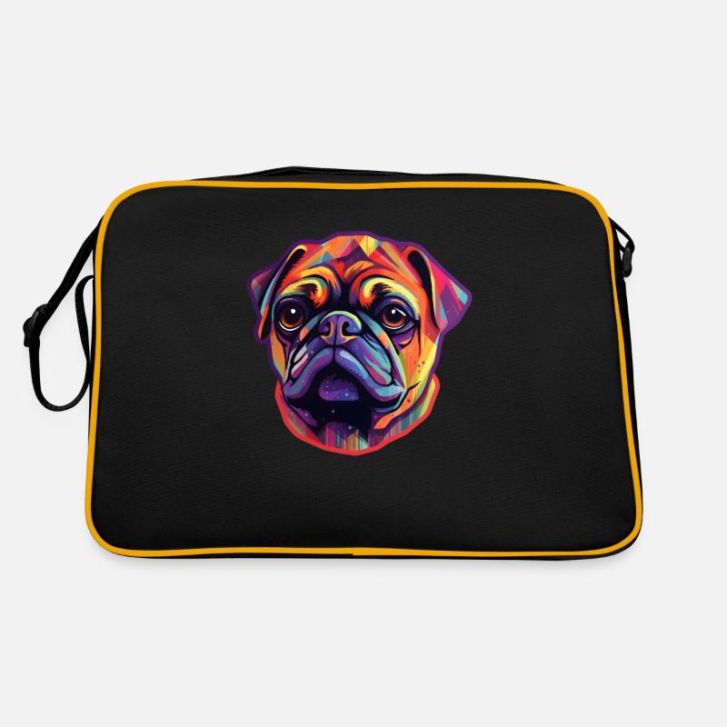 Mops Regenbogenfarben Retro Tasche