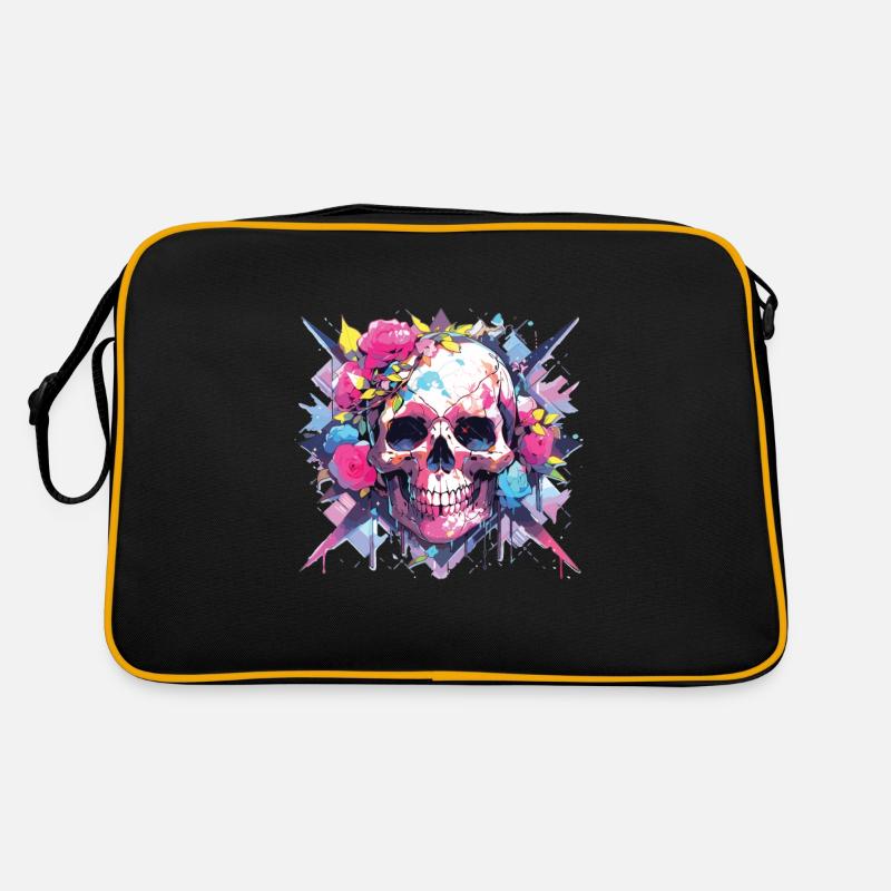 Skull Skull Skull Skeleton Bone - Retro Bag - black/gold