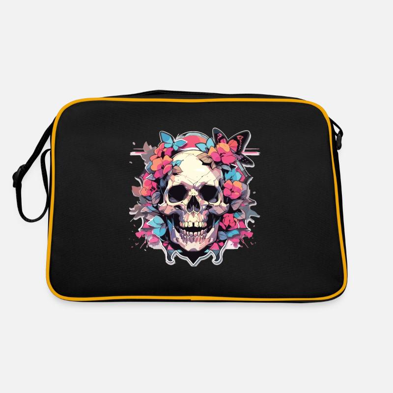 Skull Skull Skull Skeleton Bone - Retro Bag - black/gold