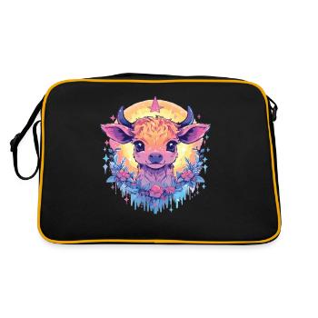 Kuh Kuhkopf Kühne Landwirtschaft Kälbchen - Retro Tasche - Schwarz/Gold - Hinten