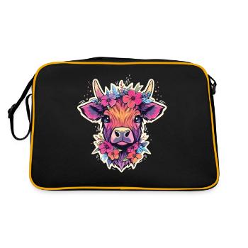 Kuh Kuhkopf Kühne Landwirtschaft Kälbchen - Retro Tasche - Schwarz/Gold - Hinten
