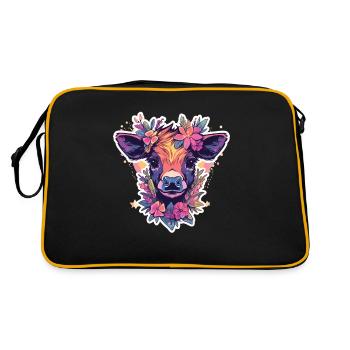 Kuh Kuhkopf Kühne Landwirtschaft Kälbchen - Retro Tasche - Schwarz/Gold - Hinten