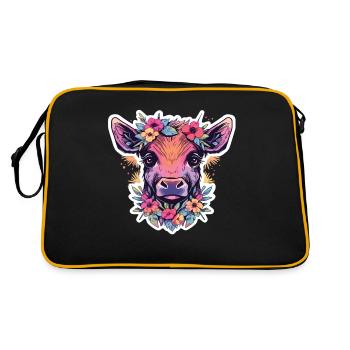 Kuh Kuhkopf Kühne Landwirtschaft Kälbchen - Retro Tasche - Schwarz/Gold - Hinten