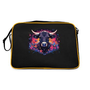 Kuh Kuhkopf Kühne Landwirtschaft Kälbchen - Retro Tasche - Schwarz/Gold - Hinten