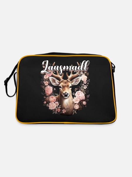 Lausmadl T-Shirt Damen Trachtenshirt Tracht Hirsch - Retro Tasche - Schwarz/Gold