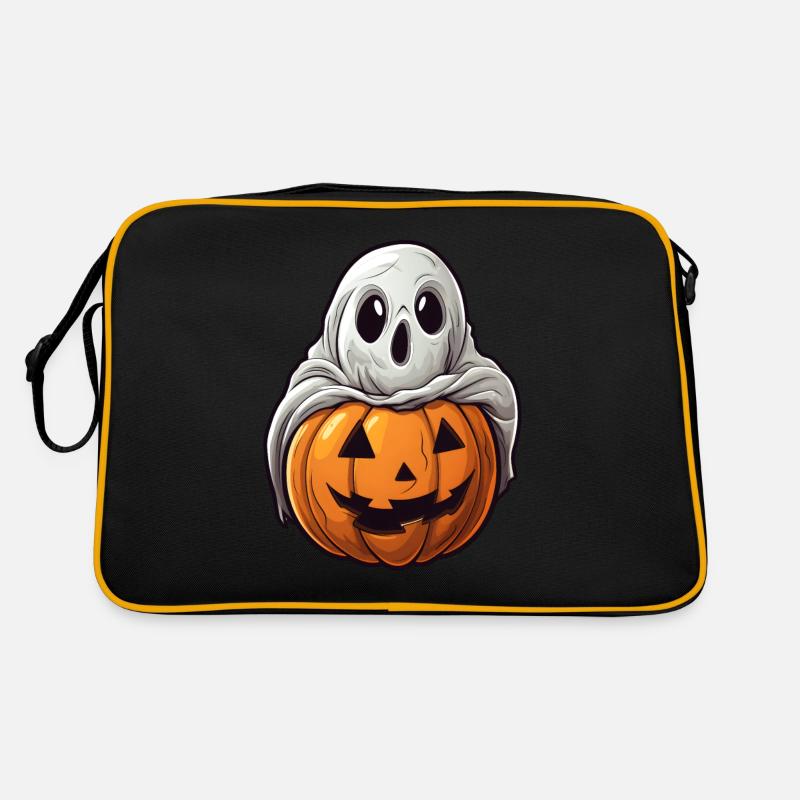Geist Kürbis Halloween Comic - Retro Tasche - Schwarz/Gold