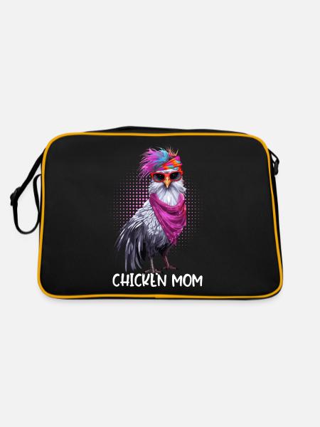 Chicken Mom Chickens Hen Gift Farmer - Retro Bag - black/gold - Back