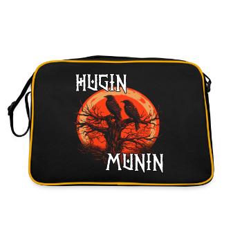 Hugin Munin T-Shirt | Wikinger Raben | Odins Raben - Retro Tasche - Schwarz/Gold - Hinten
