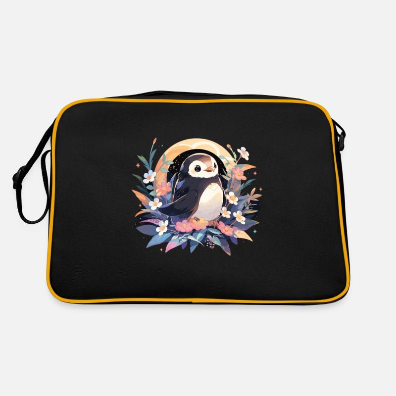 Pinguin - Retro Tasche - Schwarz/Gold