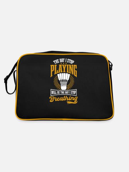 Badmintonspielertag Hör auf zu spielen Hör auf zu atmen - Retro Tasche - Schwarz/Gold - Hinten