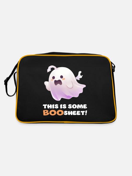 Lustiger Boo Sheet Spruch Süßer Halloween Geist - Retro Tasche - Schwarz/Gold - Hinten