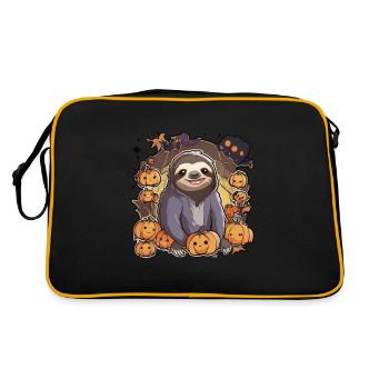 Faultier Halloween Faultiere Faultier Kürbis - Retro Tasche - Schwarz/Gold - Hinten