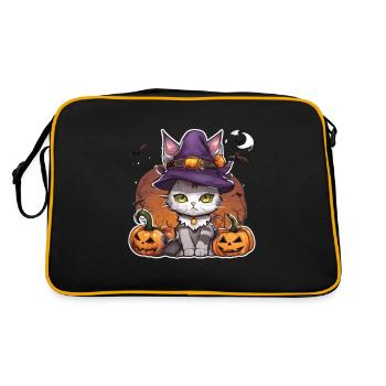 White Cat Cat Halloween Cat Witch Witch Hat - Retro Bag - black/gold - Back
