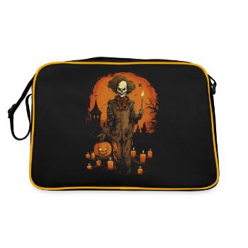 Gruseliger Clown Mit Kürbis Und Kerze Halloween - Retro Tasche - Schwarz/Gold - Hinten