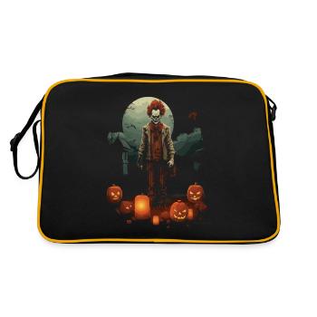 Gruseliger Clown Mit Kürbissen Vor Mond Halloween - Retro Tasche - Schwarz/Gold - Hinten
