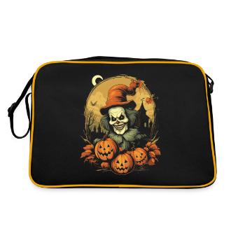 Gruseliger Clown Mit Kürbissen Und Mond Halloween - Retro Tasche - Schwarz/Gold - Hinten