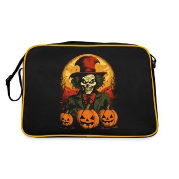 Gruseliger Clown Mit Kürbissen Und Rotem Vollmond - Retro Tasche - Schwarz/Gold - Hinten