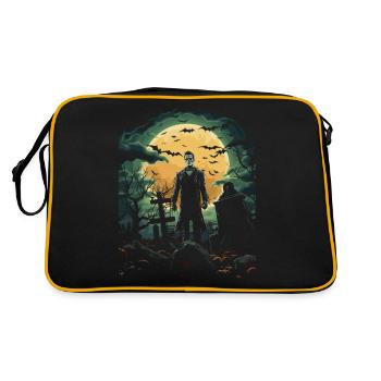 Skeleton zombie in foggy cemetery at full moon - Retro Bag - black/gold - Back