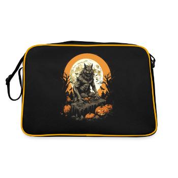 Scary werewolf with pumpkins in front of full moon - Retro Bag - black/gold - Back