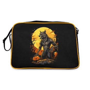 Loup-garou dangereux avec citrouille devant la pleine lune - Sac Retro - noir/or - Dos