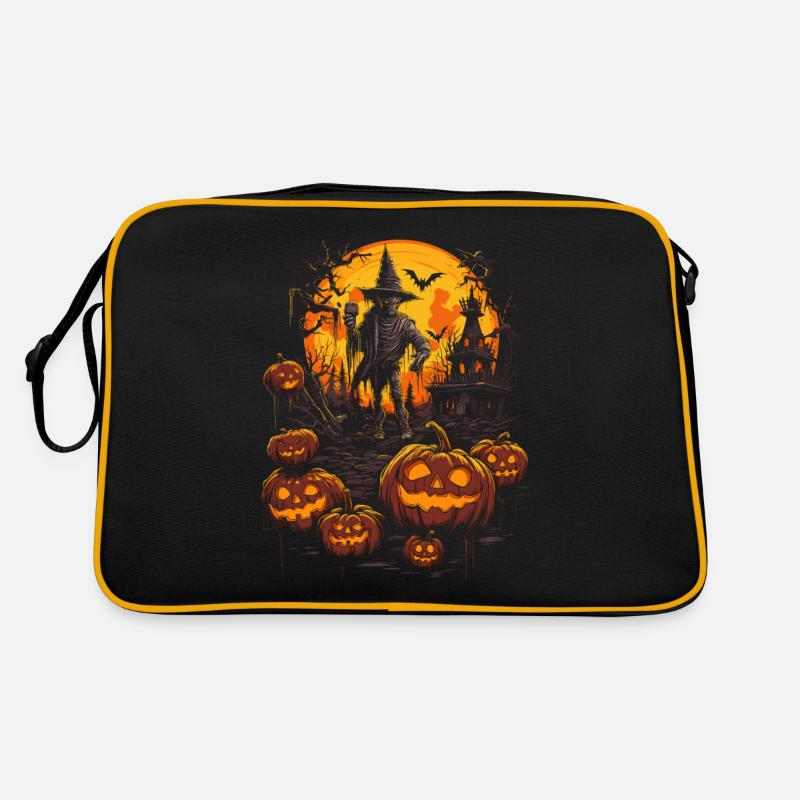 Scary witch figure with glowing pumpkins Retro Bag