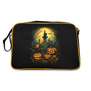Creepy pumpkins in front of eerie tower full moon - Retro Bag - black/gold - Back