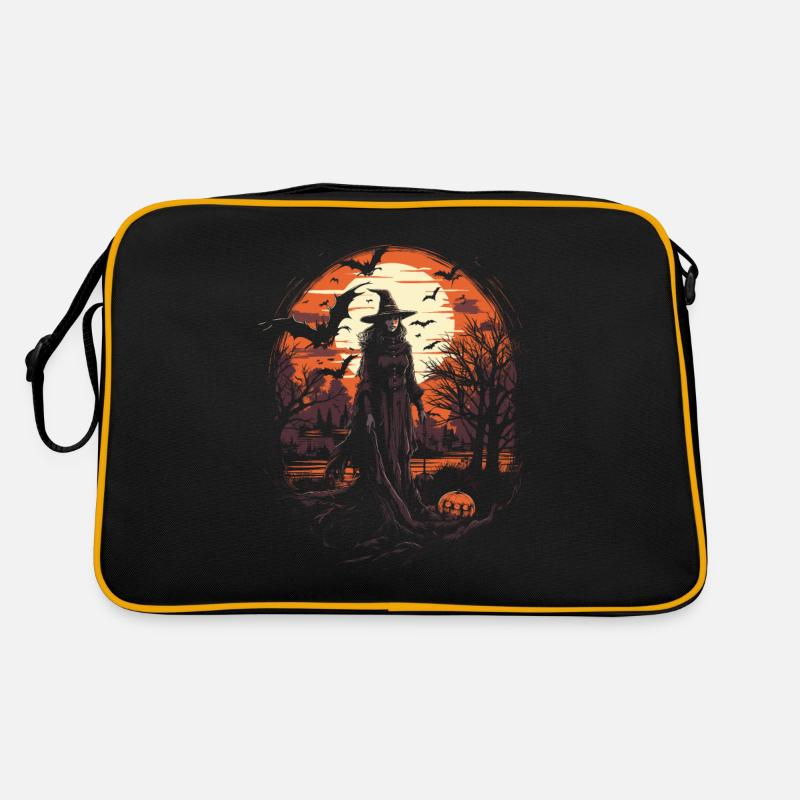 Scary witch with pumpkin and bats moon Retro Bag