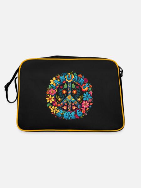 Flower Power Hippie Birthday - Janvier 2016 - Sac Retro - noir/or - Dos