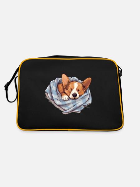 Sleeping Corgi Dog Dog Friend - Retro Bag - black/gold - Back