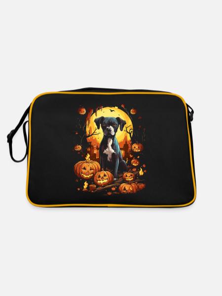 Halloween Hunde Spaß Trick or Treat Spukige Hunde - Retro Tasche - Schwarz/Gold - Hinten
