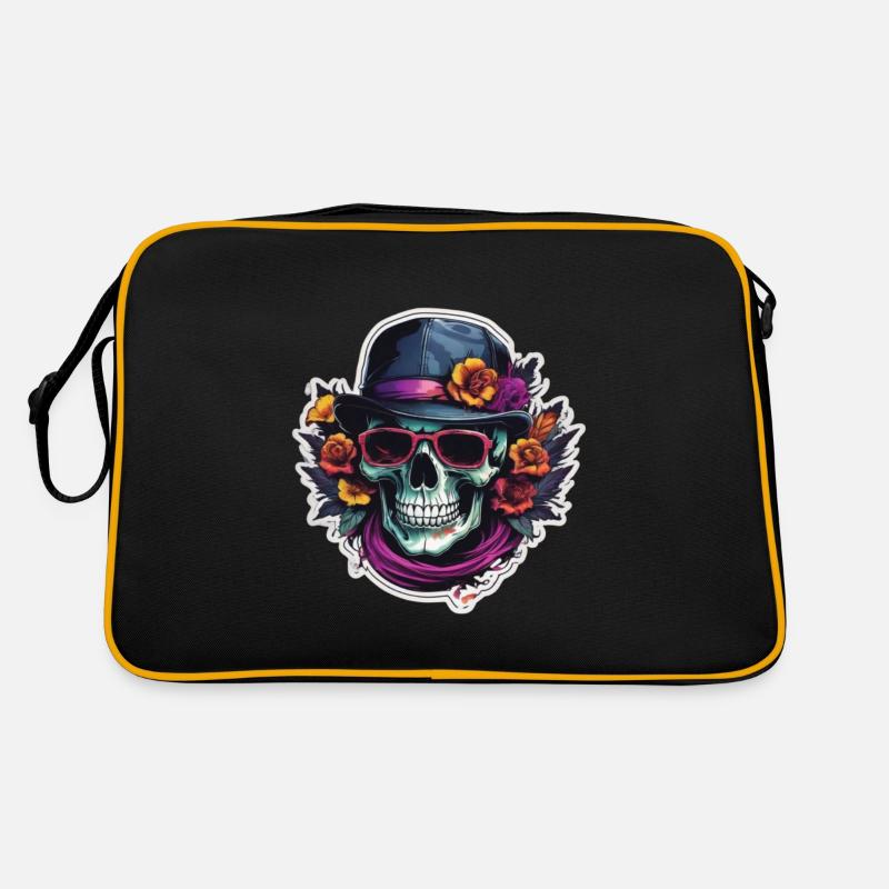 Skull Sonnenbrille Skulls Totenkopf Totenköpfe - Retro Tasche - Schwarz/Gold