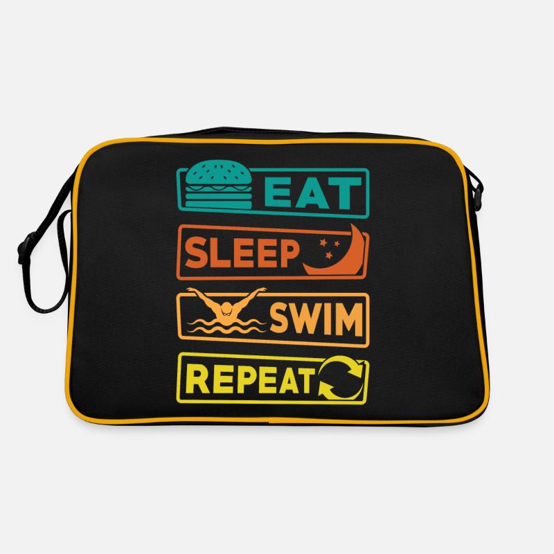 Eat Sleep Swim Repeat - Retro Tasche - Schwarz/Gold