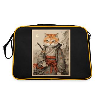 Ninja Cat Samurai Art | Ancient Japan Swordfight - Retro Bag - black/gold - Back