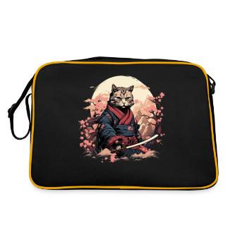 Ninja Cat Samurai Artwork - Retro Bag - black/gold - Back