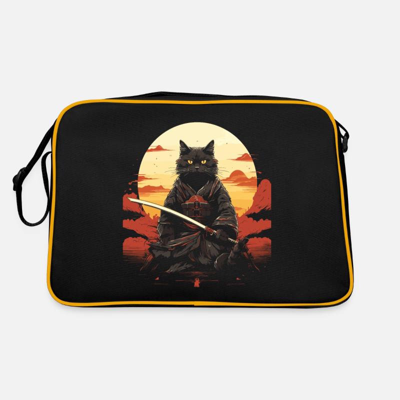 Ninja Cat Samurai Sword | Meow Warrior - Retro Tasche - Schwarz/Gold